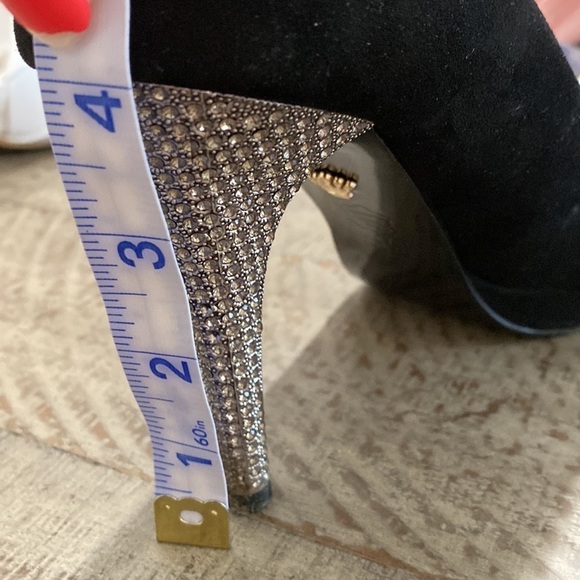 Nina New York Pumps Open Toe Heels Studded Jeweled Black Suede - Picture 14 of 14